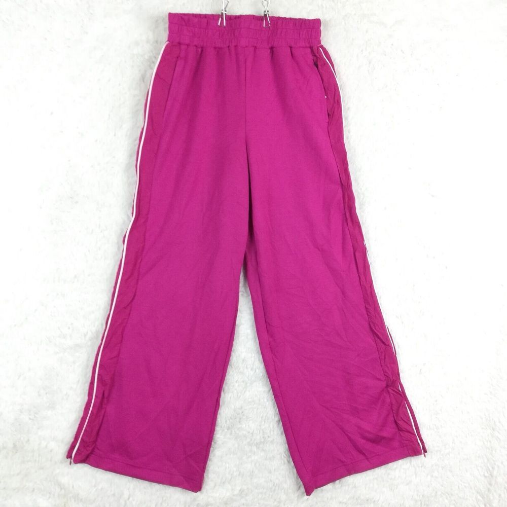 Happily Grey Womens Pants Wide Leg Track Pink Fuschia Pull On Sportswear M New
